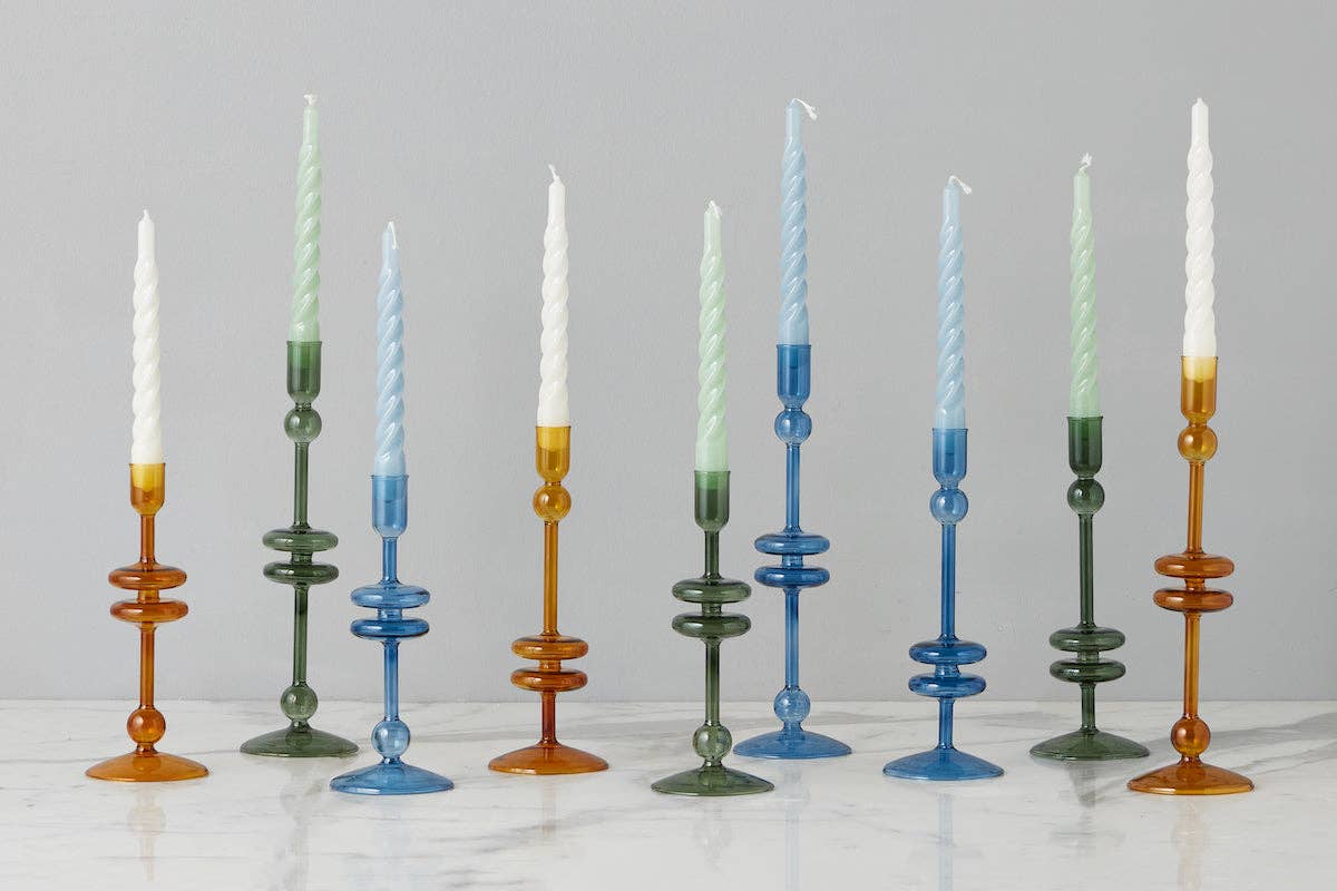 Lacquered Twisted Taper Candles, Sage Green, Boxed, Set of 6