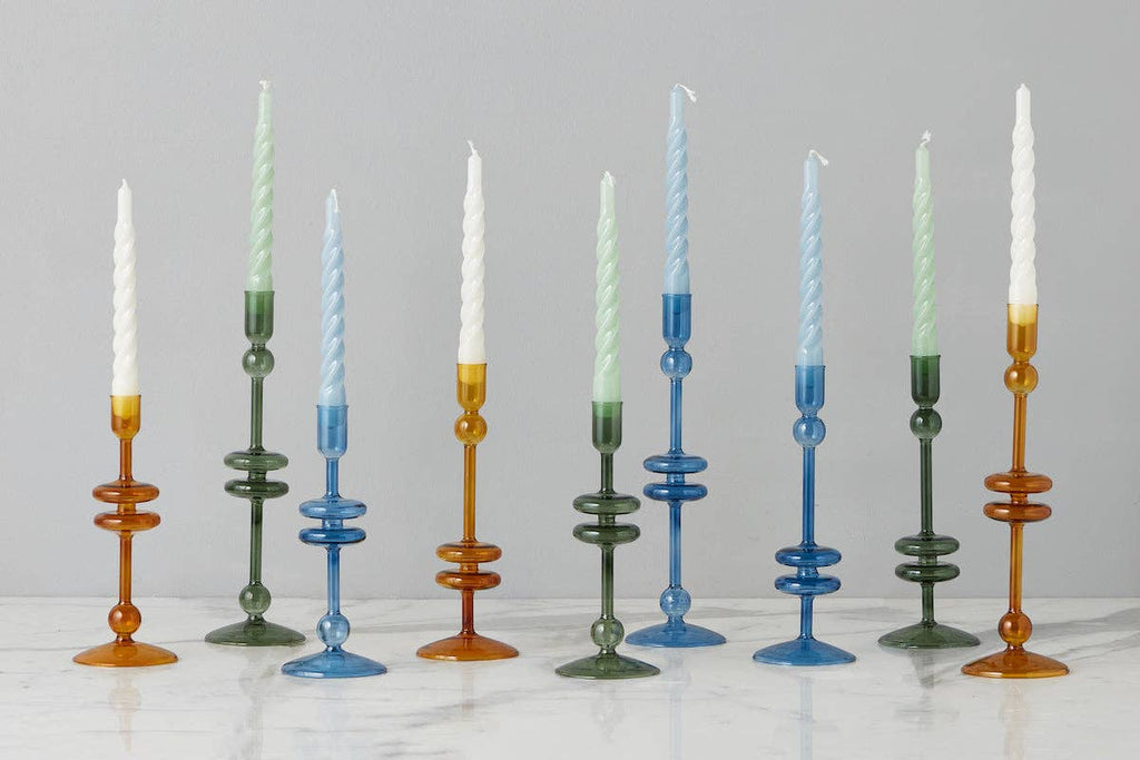 Lacquered Twisted Taper Candles, White, Boxed, Set of 6