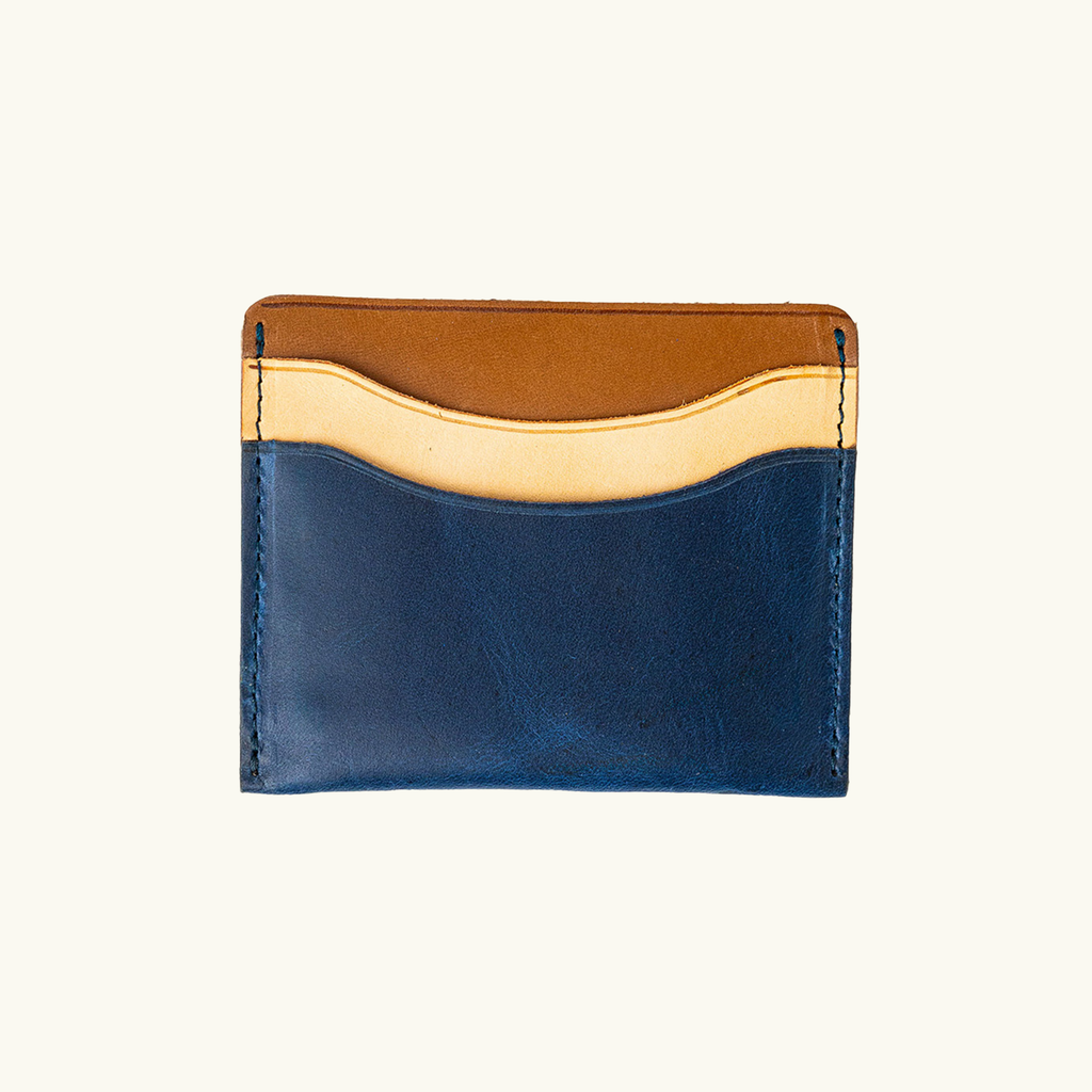 Full-Grain Leather Card Wallet – Slim Minimalist: Mixed Blue