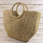 Woven Paper Straw Tote Bag With Ring Handles: TA