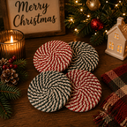 Christmas Coasters, Red Candy Cane Braided Cotton Gift Sets: Green-4pk