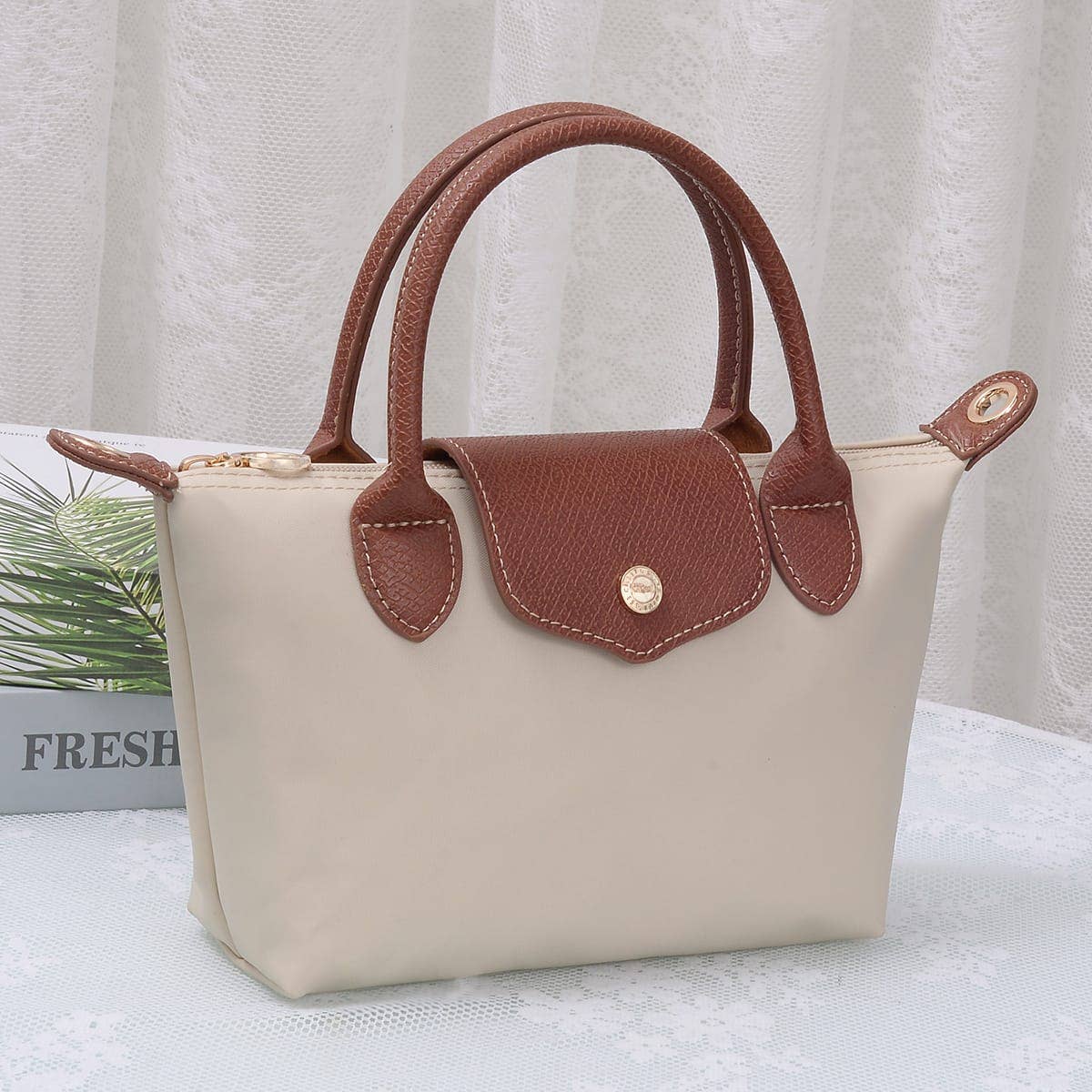 HM782 Britney Nylon Double Handle Crossbody Bag: Ivory
