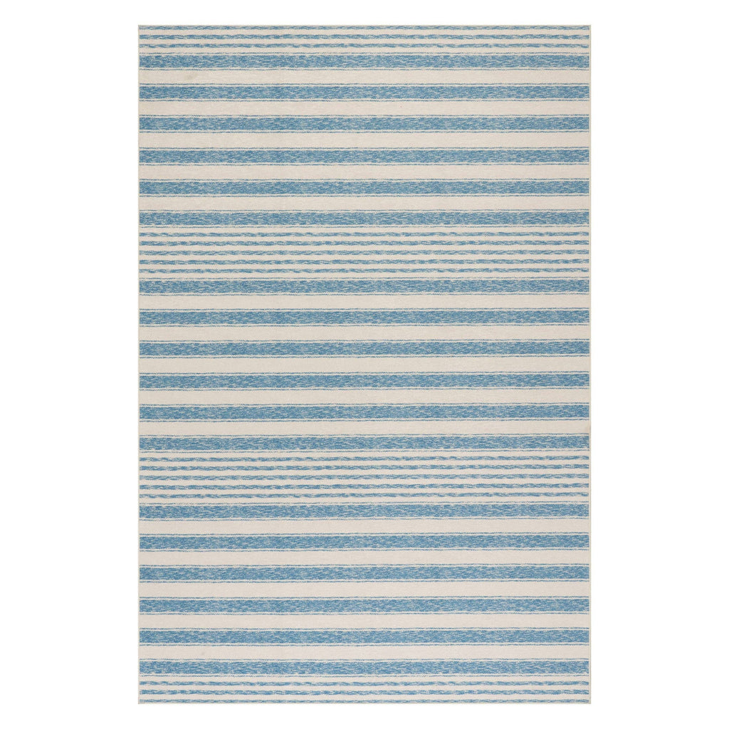 Vion Coastal Striped Machine Washable Rug | Blue: 2' x 3'