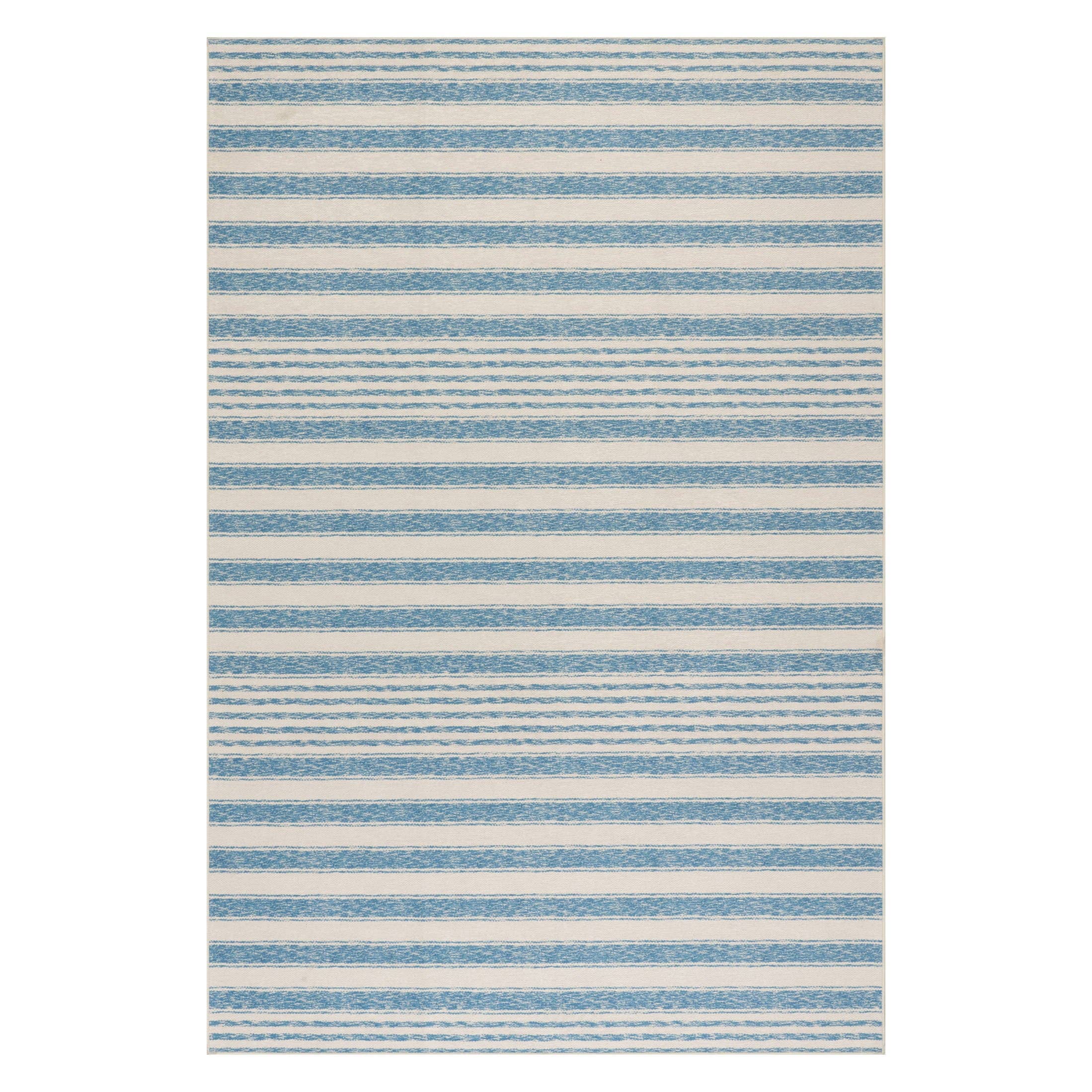 Vion Coastal Striped Machine Washable Rug | Blue: 2' x 3'