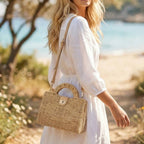 Natural Woven Straw Structure Top Handle Bag: NAT