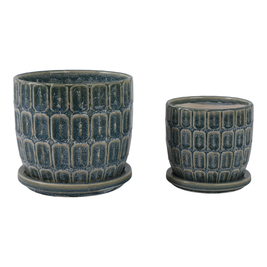 Blue 6/8 in. Ceramic Squoval Saucer Planter (Set of 2)
