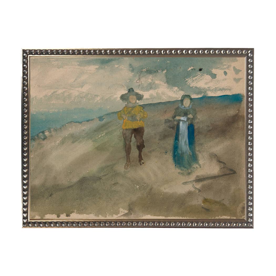 Vintage watercolor couple: Beaded Pewter Frame 1315-75 / 20" X 16"