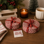 Christmas Coasters, Red Candy Cane Braided Cotton Gift Sets: Red & Green-4pk