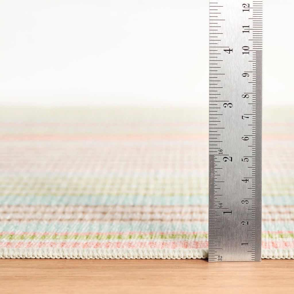 Ana Ticking Machine Washable Rug | Aqua: 2' x 3'