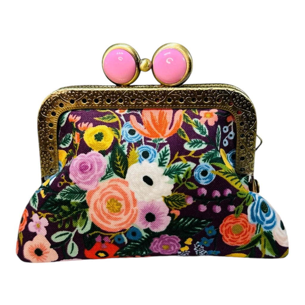 Kiki & Syds Mini Clutch Coin Purse - Petite Floral Plum: Hot Pink