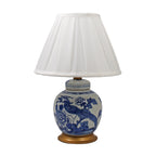 Blue & White Flower Bird Porcelain Mini Jar Lamp w/Gold Base