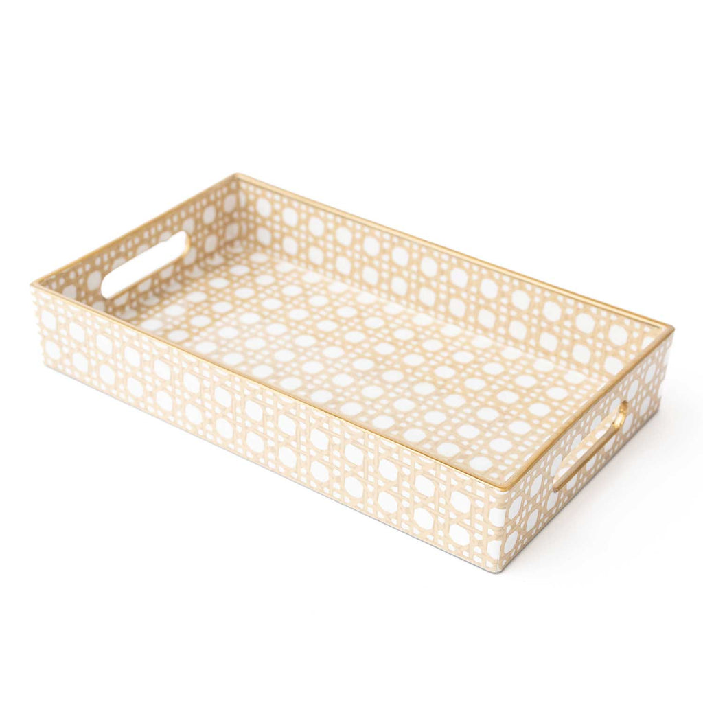 Vanity Tray, Tan Cane Resin Catchall