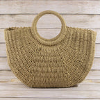 Woven Paper Straw Tote Bag With Ring Handles: TA
