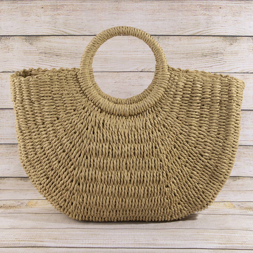 Woven Paper Straw Tote Bag With Ring Handles: TA