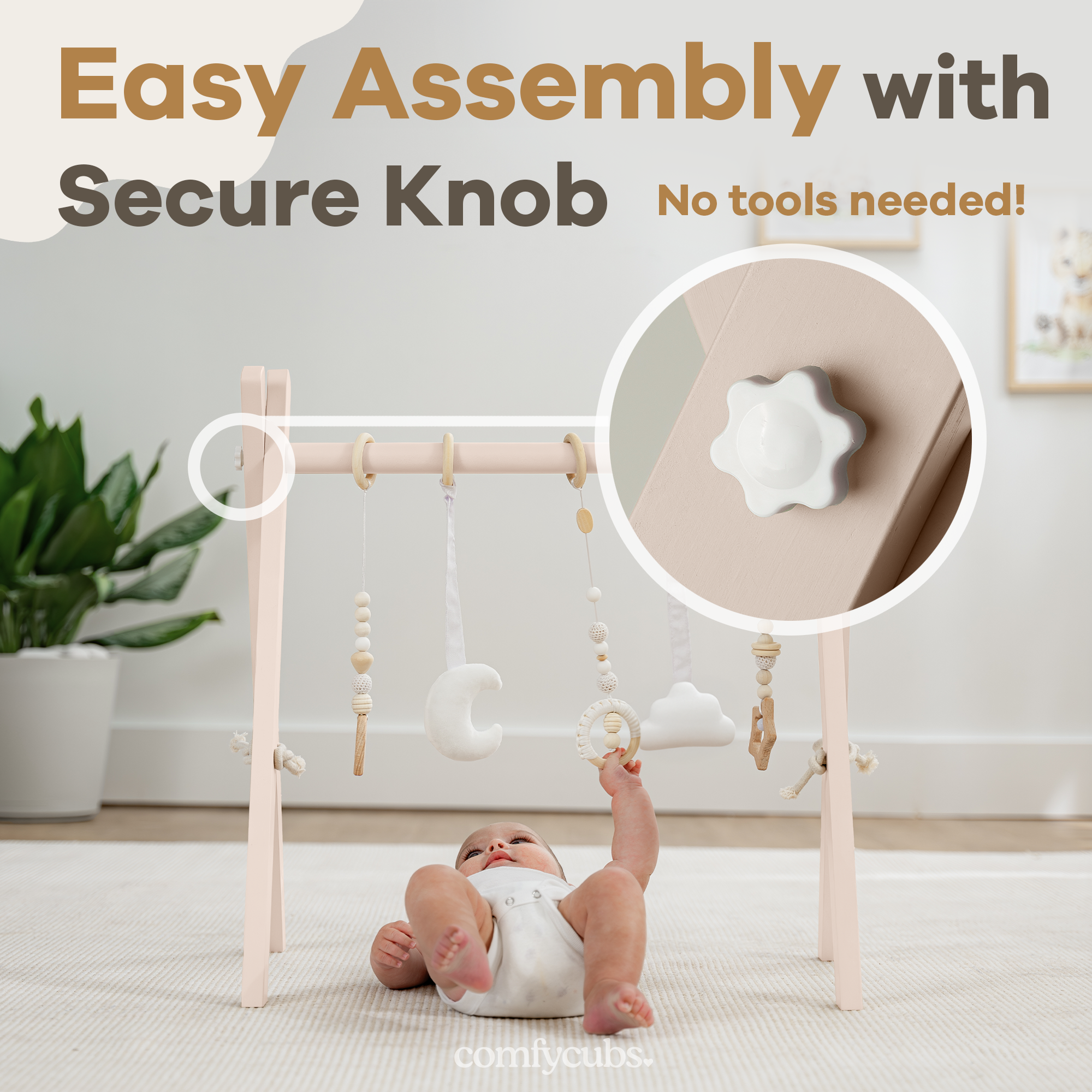 Wooden Baby Play Gym, Baby Activity Gym by Comfy Cubs: Natural Wood
