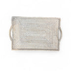 Rattan Tray with Loop Handles and Glass Insert : Brown / Large