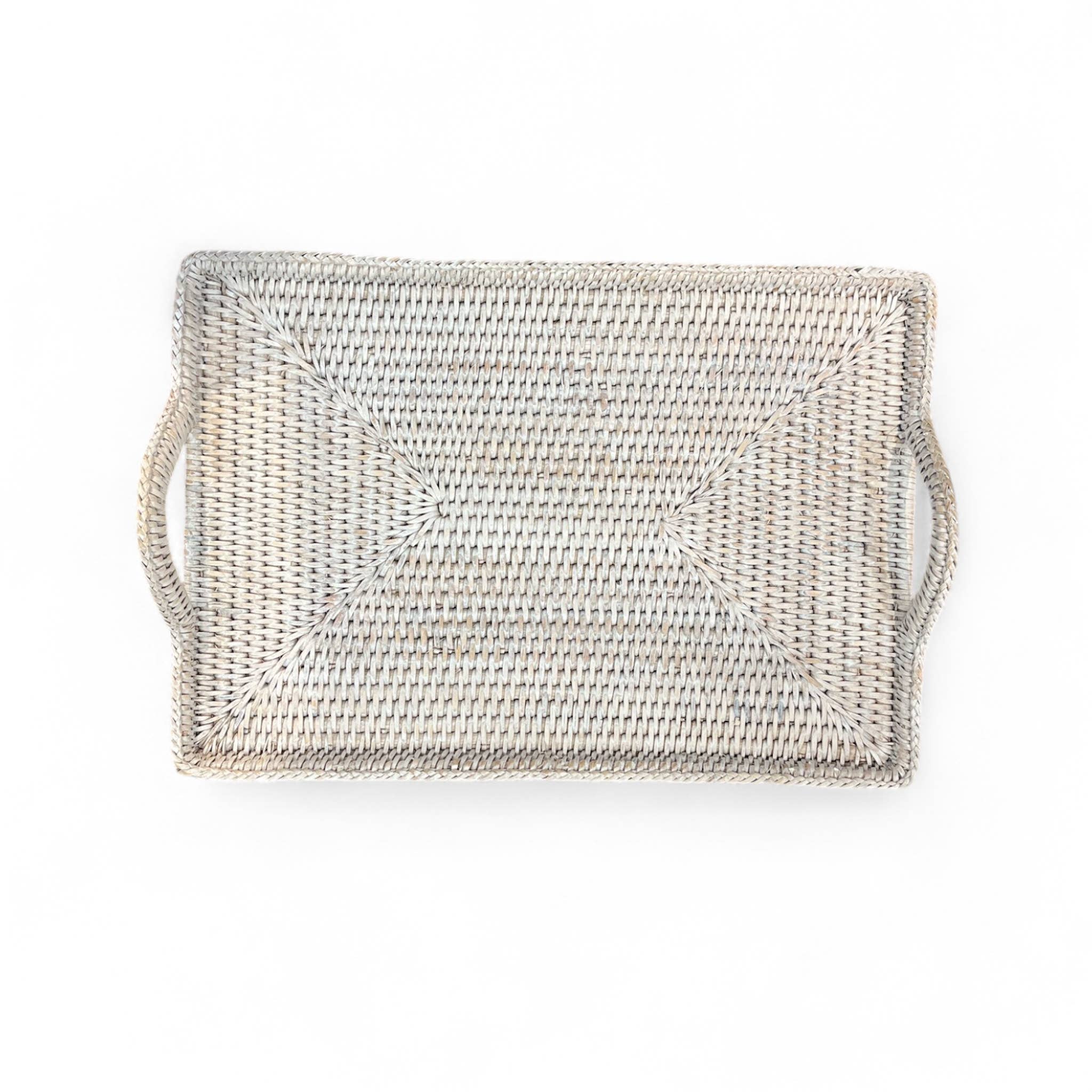 Rattan Tray with Loop Handles and Glass Insert : Brown / Large