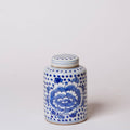 Blue and White Porcelain Polka Dot Peony Cylinder Caddy