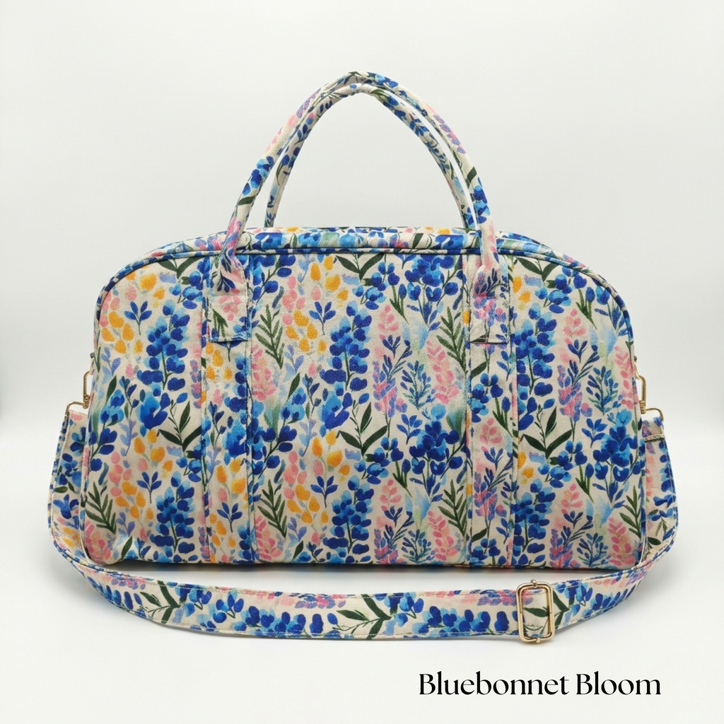 Floral Weekender Duffel Bag Bluebonnet Bloom