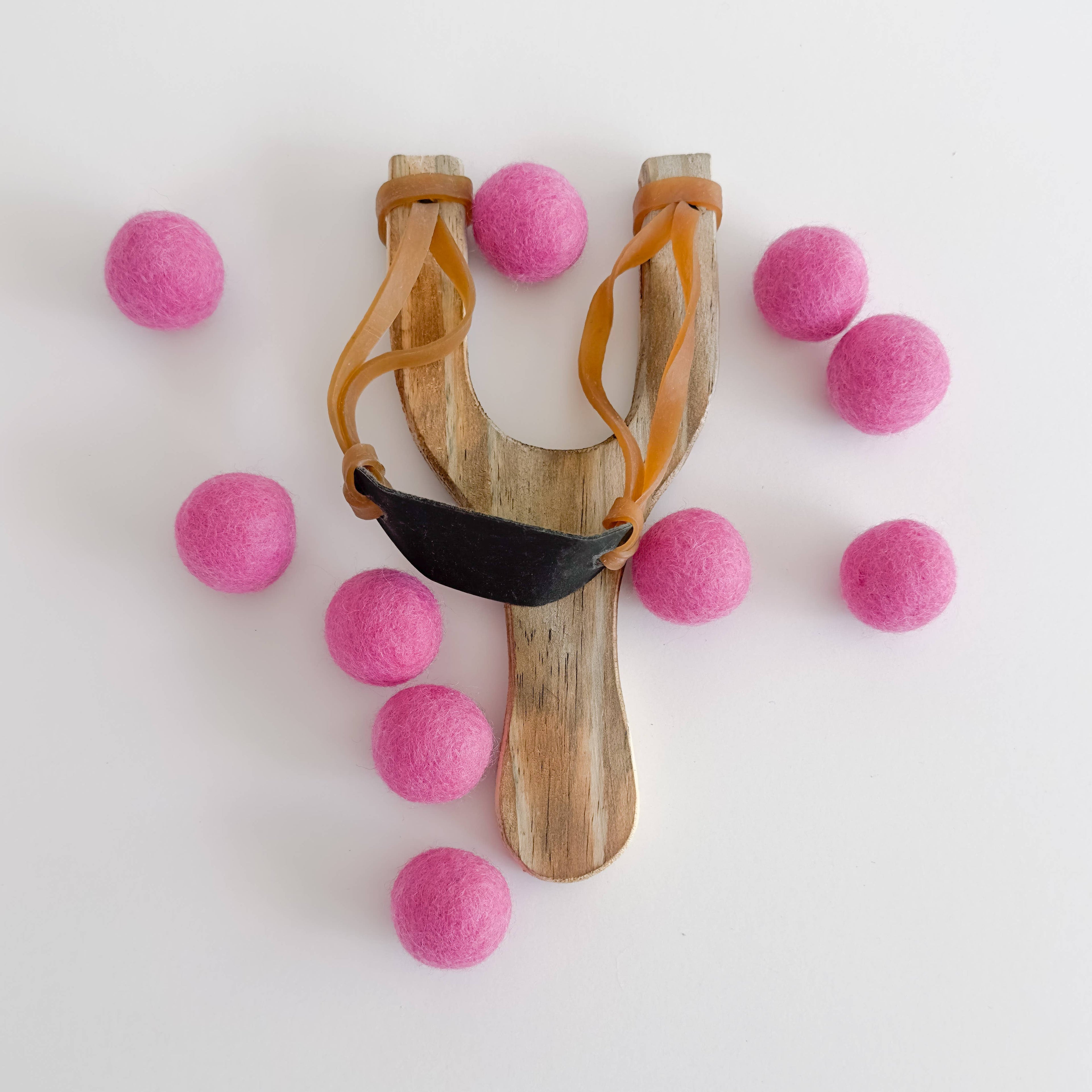 Wood Slingshot with 10 Felt Balls: Royal Blue