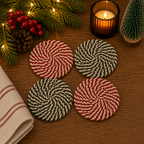 Christmas Coasters, Red Candy Cane Braided Cotton Gift Sets: Green-4pk