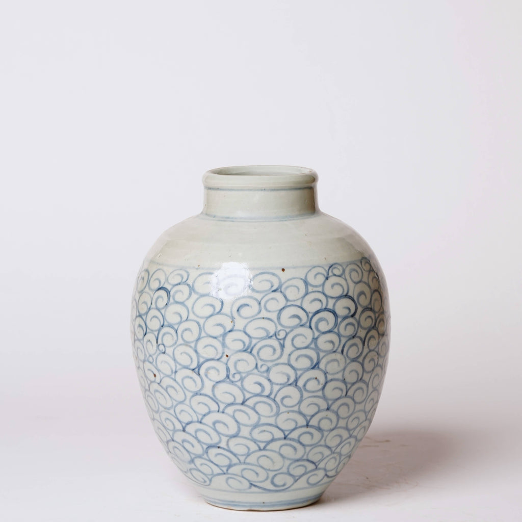 Delicate Curlicue Blue and White Porcelain Vase