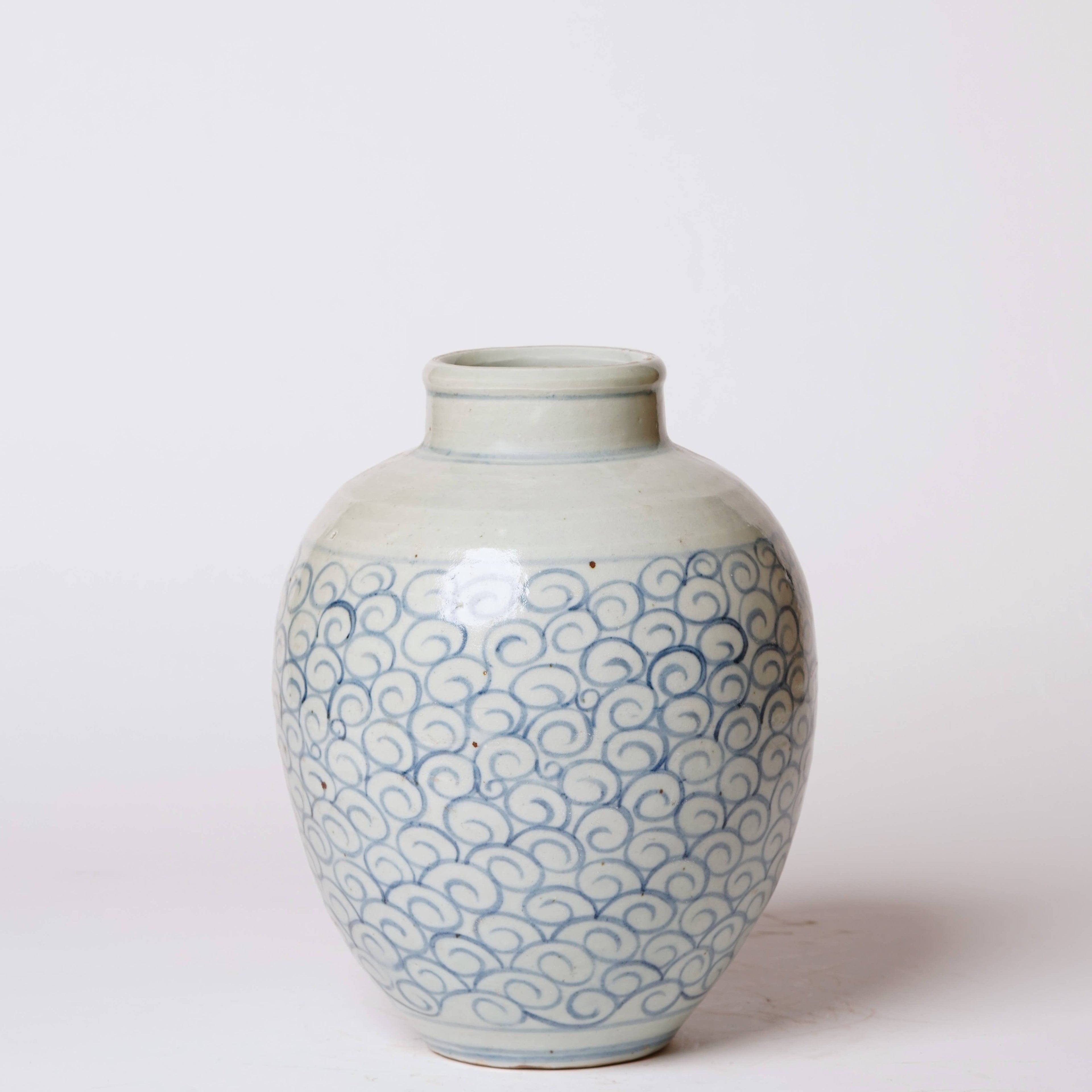 Delicate Curlicue Blue and White Porcelain Vase
