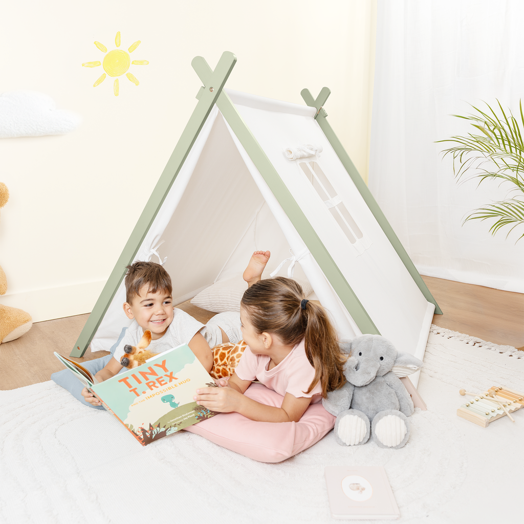 Kids Play Tent, Indoor Canvas Play Tent by Comfy Cubs: Natural Wood