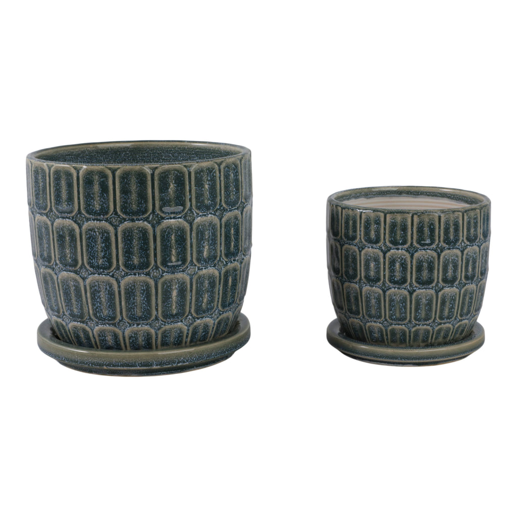 Blue 6/8 in. Ceramic Squoval Saucer Planter (Set of 2)
