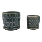 Blue 6/8 in. Ceramic Squoval Saucer Planter (Set of 2)