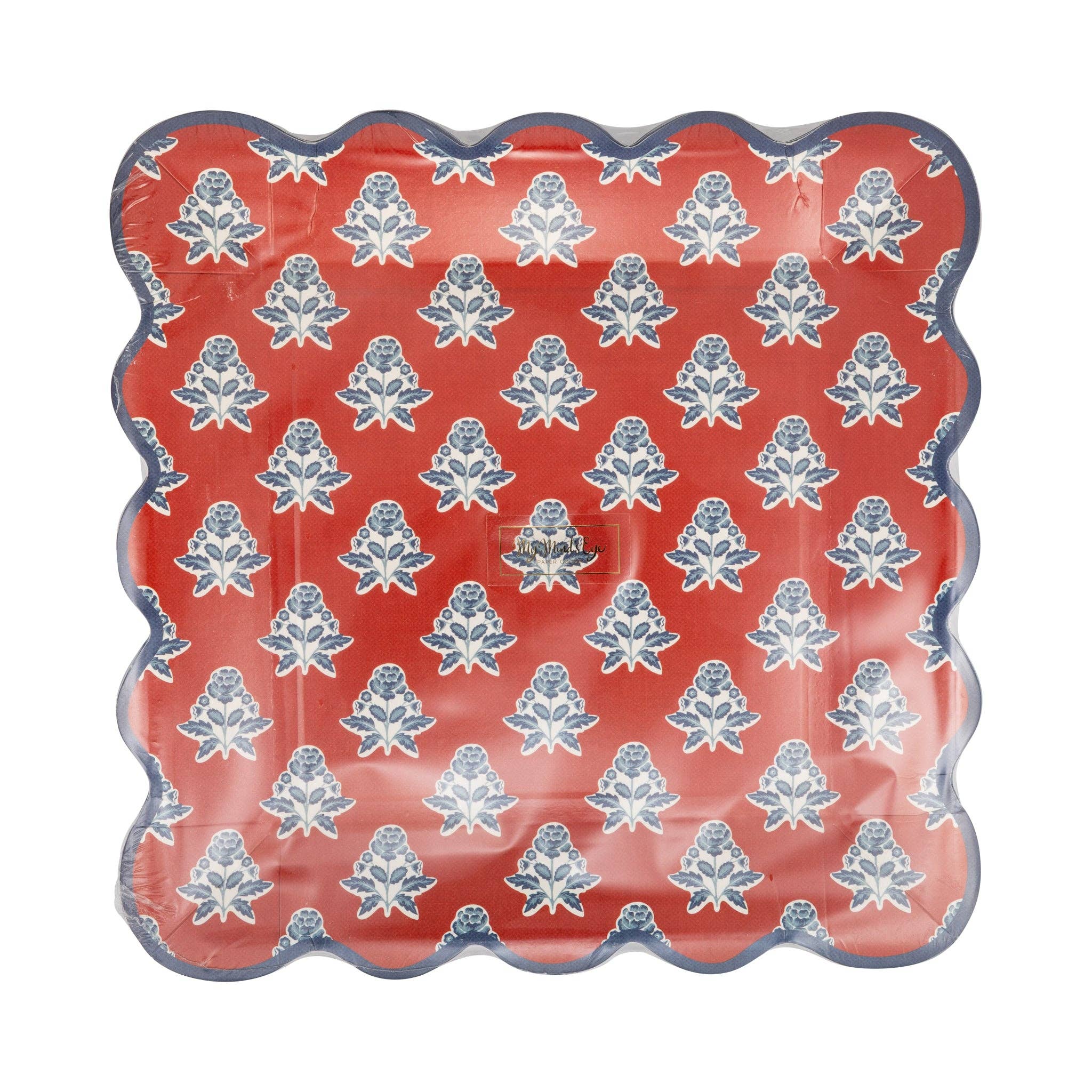 HAM1243 - Red Block Floral Paper Plate - 9"