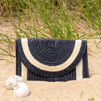 Straw Clutch - Black with Ivory Trim