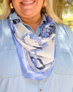 Edie Equestrian Print Scarf Blue: Default