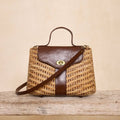 Dark Brown Leather Strap Rattan Handbag Crossbody