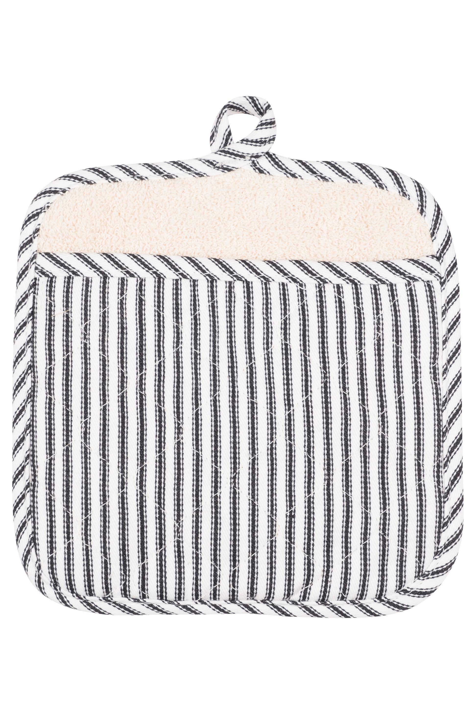 KAF Home Metro Stripe Terry Lined Pot Mitt: Black