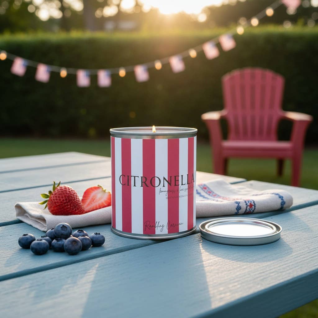 Citronella Candle - Paint Tin - Striped Label: Red / 12 oz