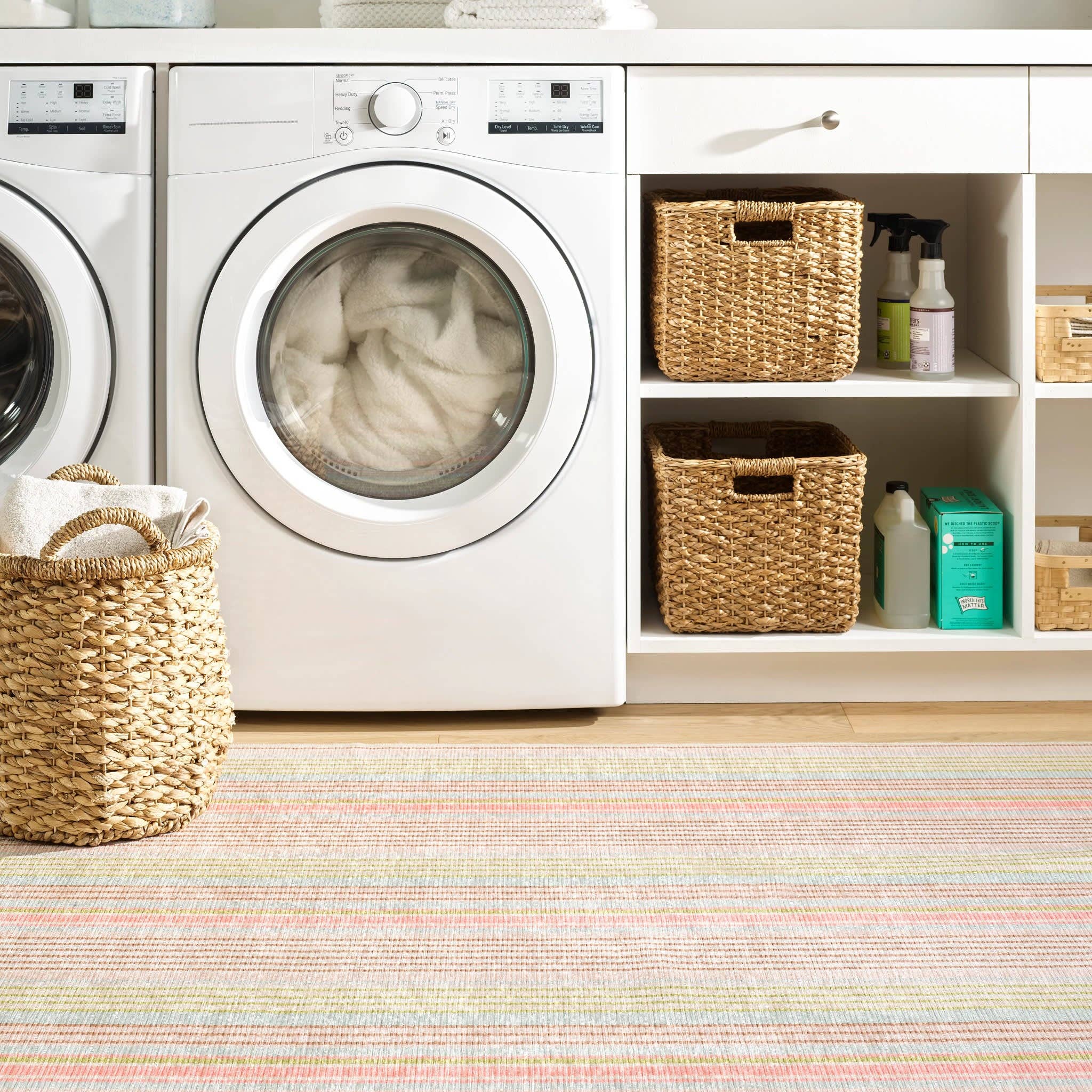 Ana Ticking Machine Washable Rug | Aqua: 2' x 3'