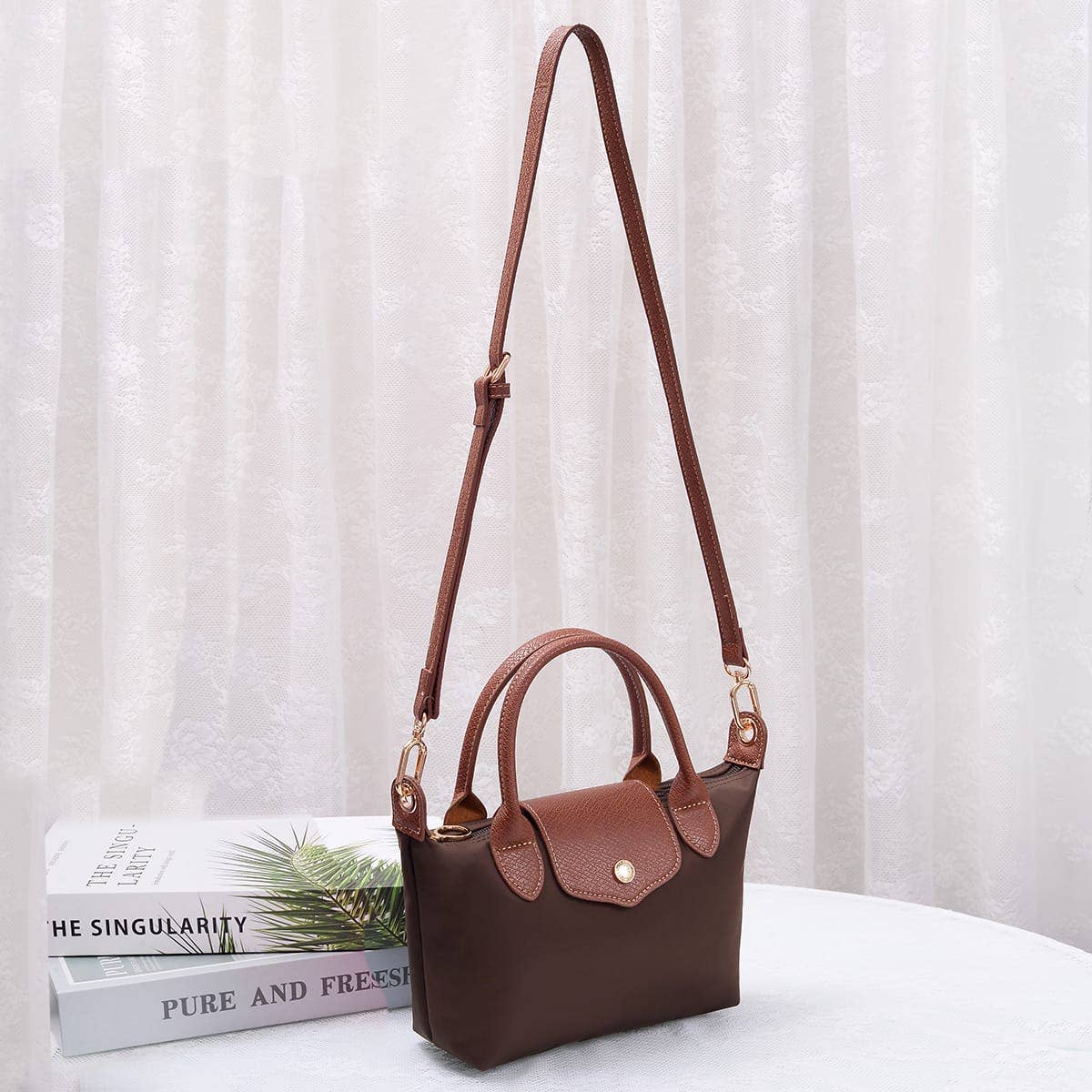 HM782 Britney Nylon Double Handle Crossbody Bag: Ivory