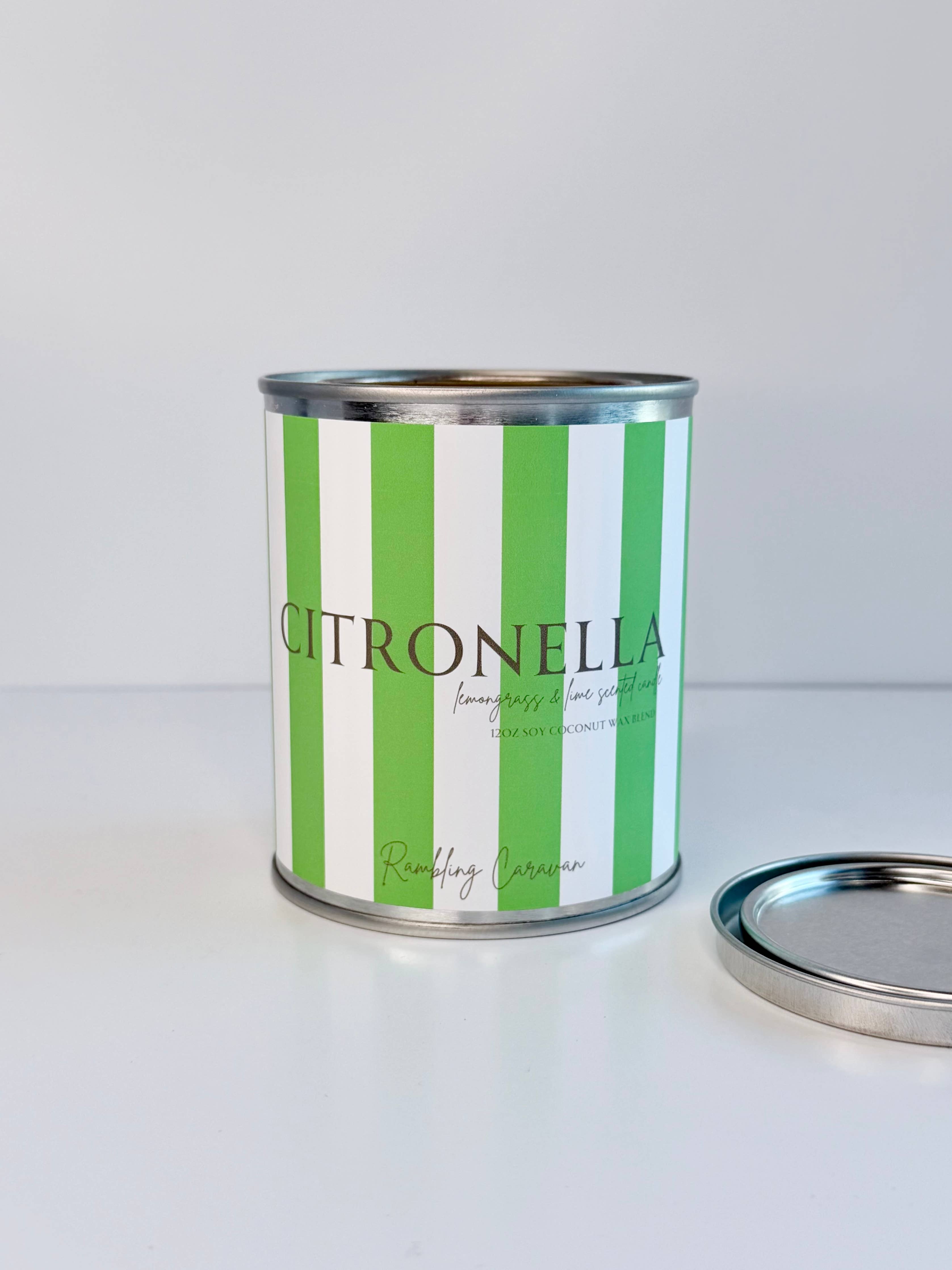 Citronella Candle - Paint Tin - Striped Label: Red / 12 oz