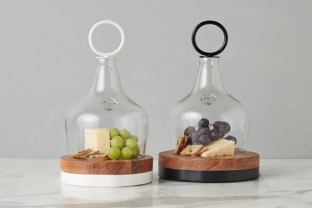Glass Cloche Food Cover, Black Ring Handle, Small