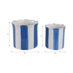Planters  - Blue Ceramic Striped Scallop, 6"