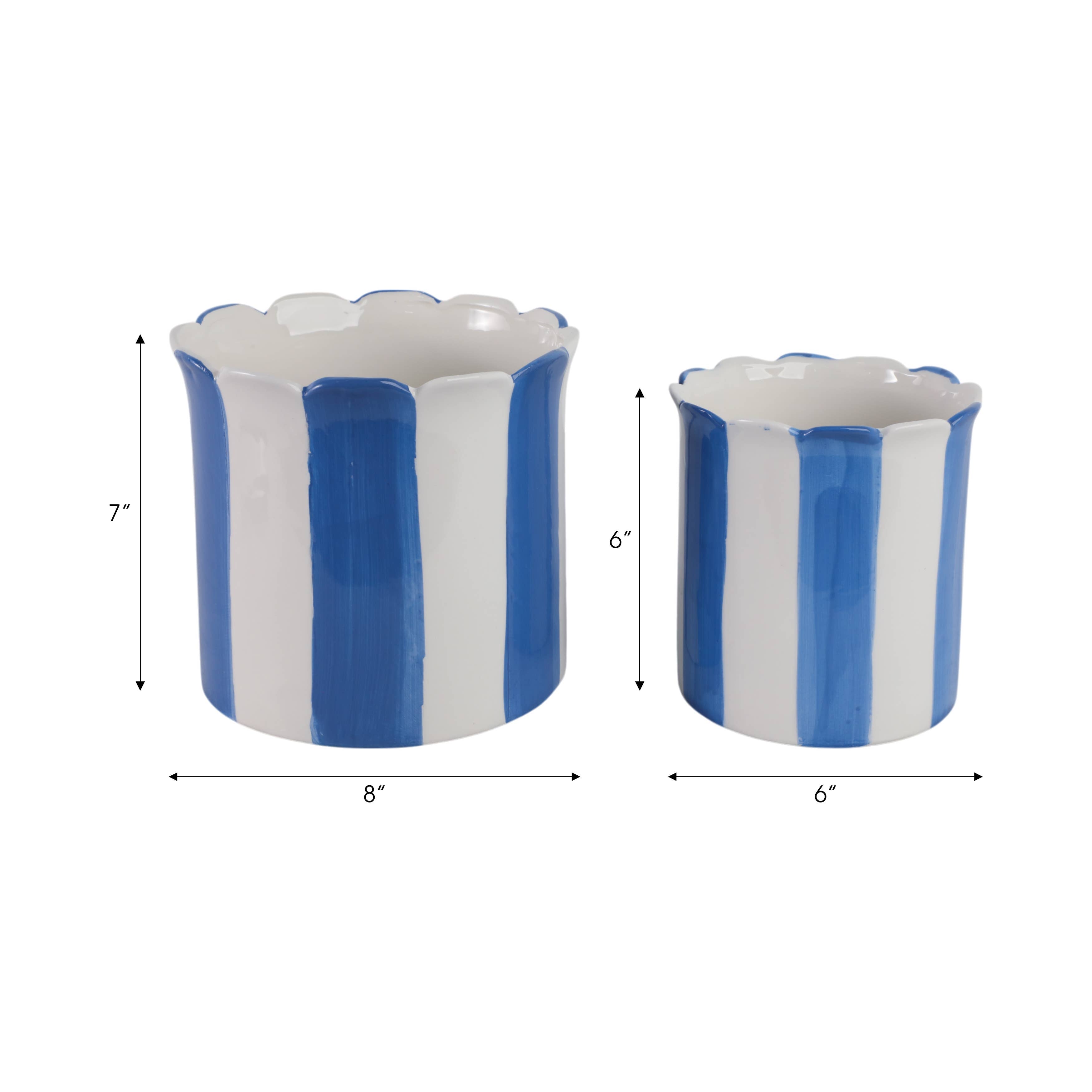 Planters  - Blue Ceramic Striped Scallop, 6"