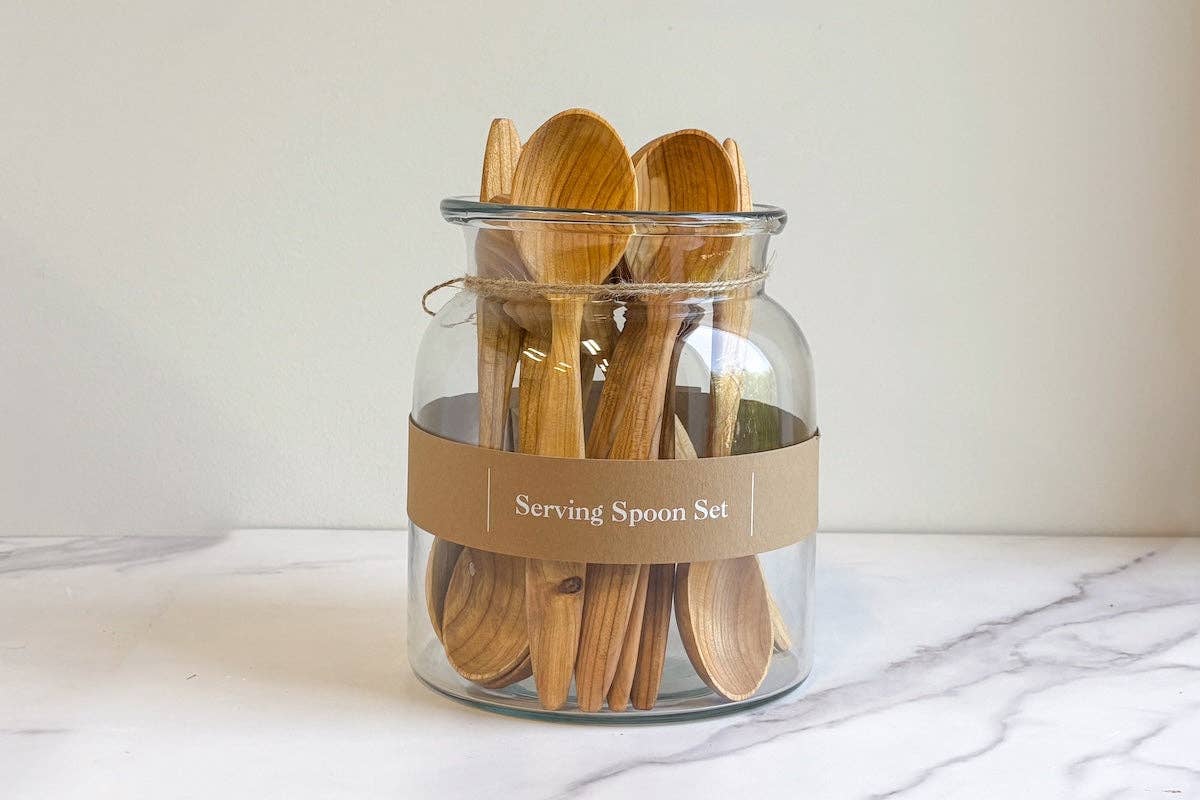 Euro Serving Spoon Set, Fruitwood