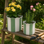 Planters  - Green/White Ceramic Striped, 6 in