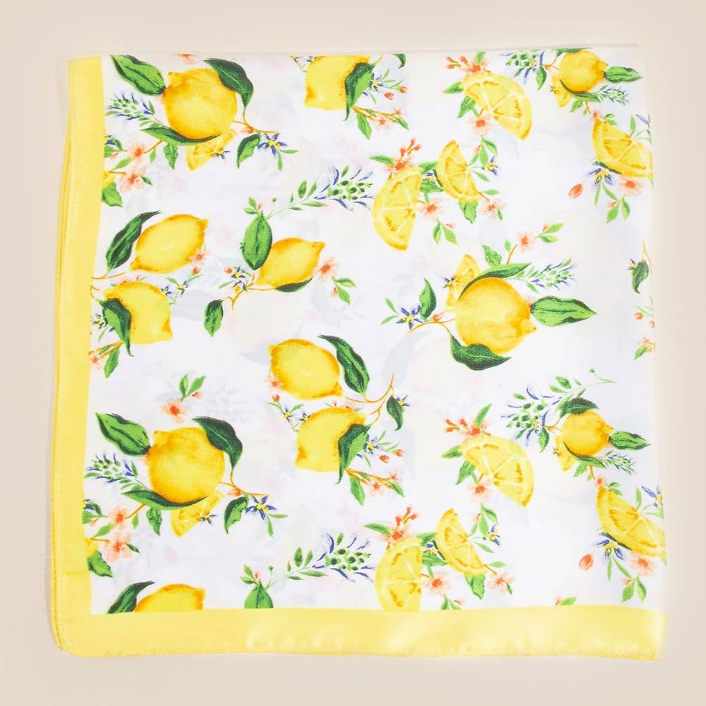 Lemons And Flowers Print Square Bandana Scarf: YE