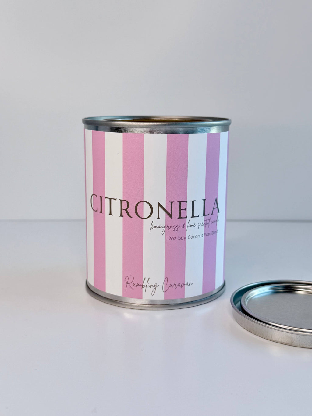 Citronella Candle - Paint Tin - Striped Label: Red / 12 oz