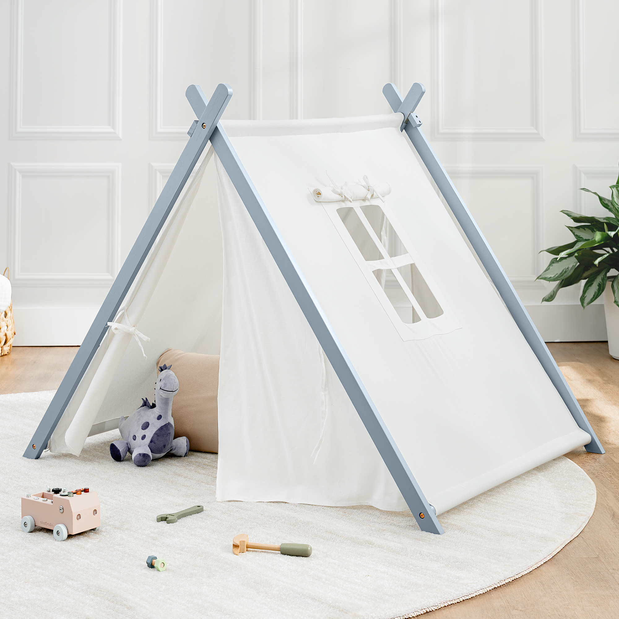 Kids Play Tent, Indoor Canvas Play Tent by Comfy Cubs: Natural Wood