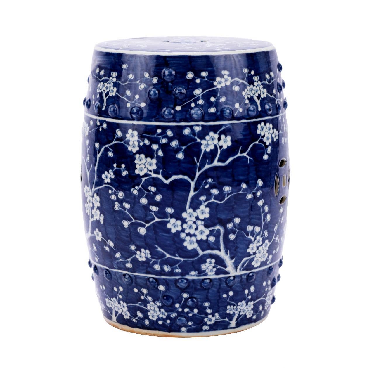 B&W Garden Stool Plum Blossom Motif