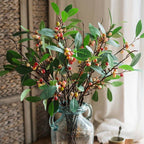 Artificial Fruit Snow Berry Leaf Stem 28" Tall Silk Plant: Red / Three Stems