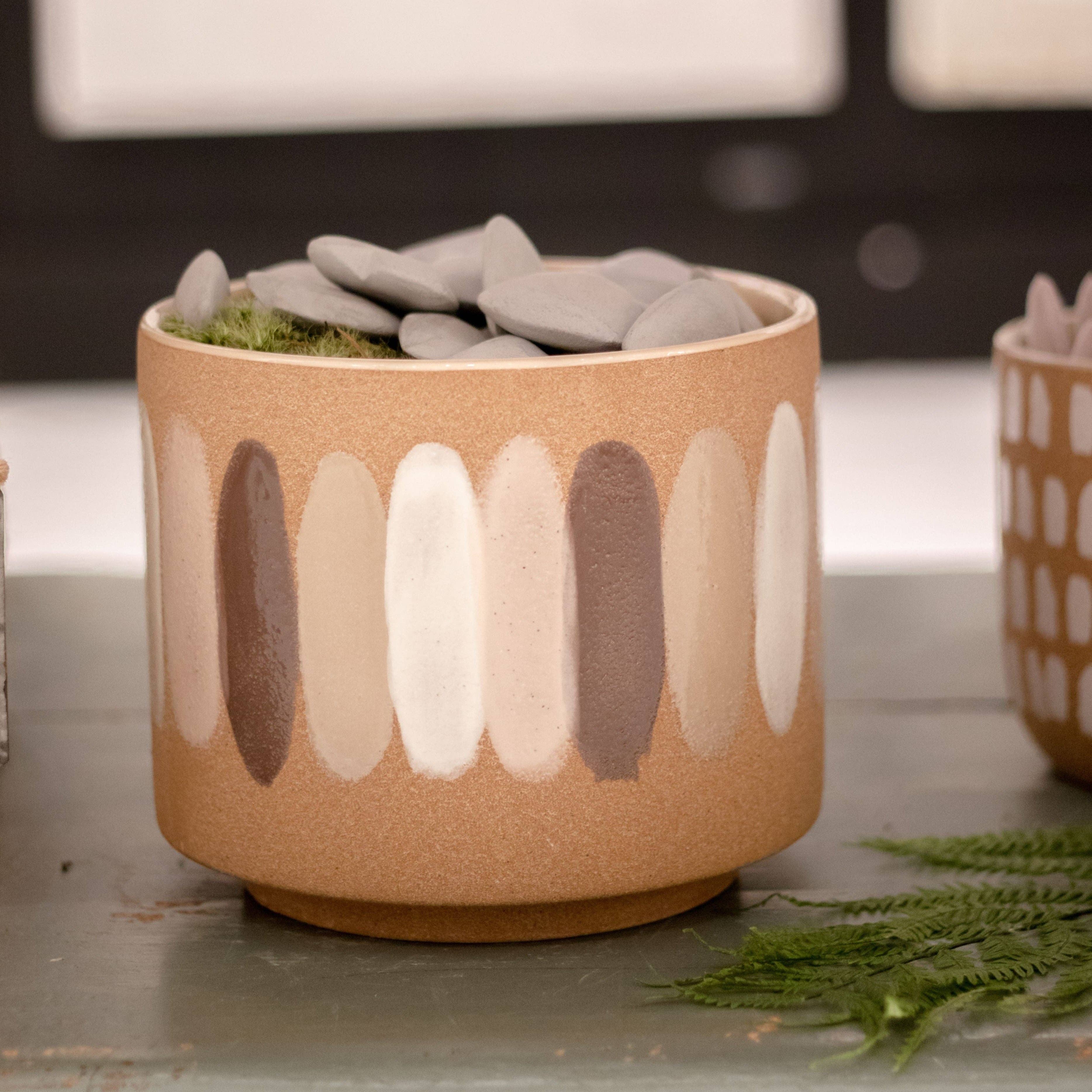 Ceramic Planter with Paint Strokes 7.5" x 7.5" x 6"
